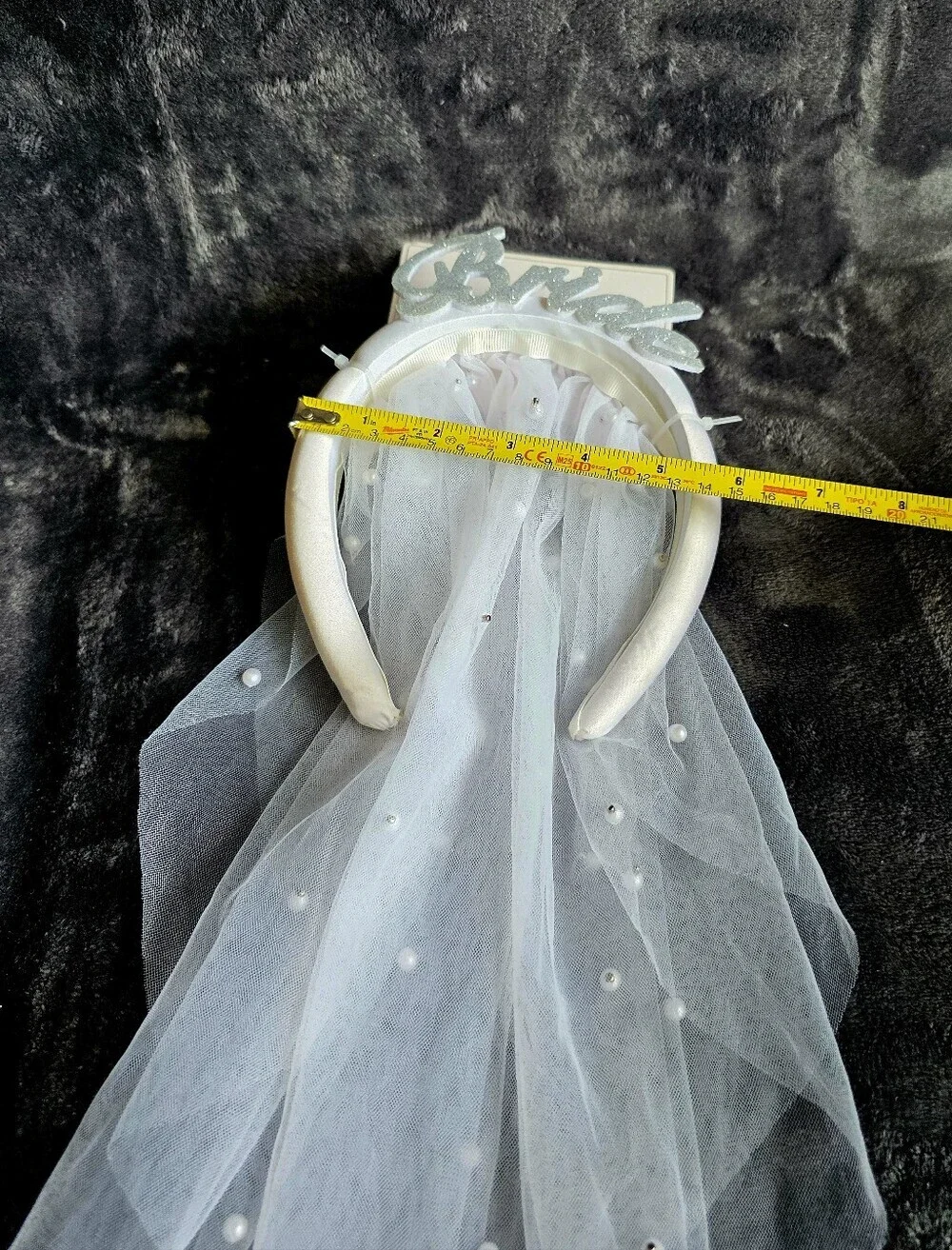 New Bride Veil Headband with Pearl-Embellished white Tulle